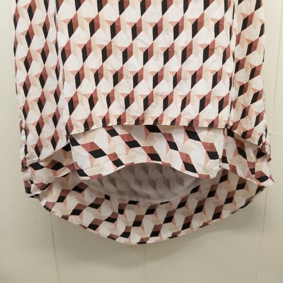 White House Black Market S Silk Shirt Top Lined Hi Low Shell Geometric V Neck - Picture 2 of 6